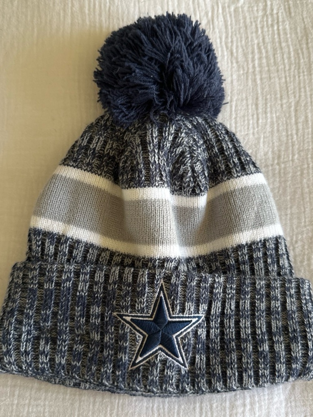 NFL Pom Beanie in Navy Gray White with Star Patch